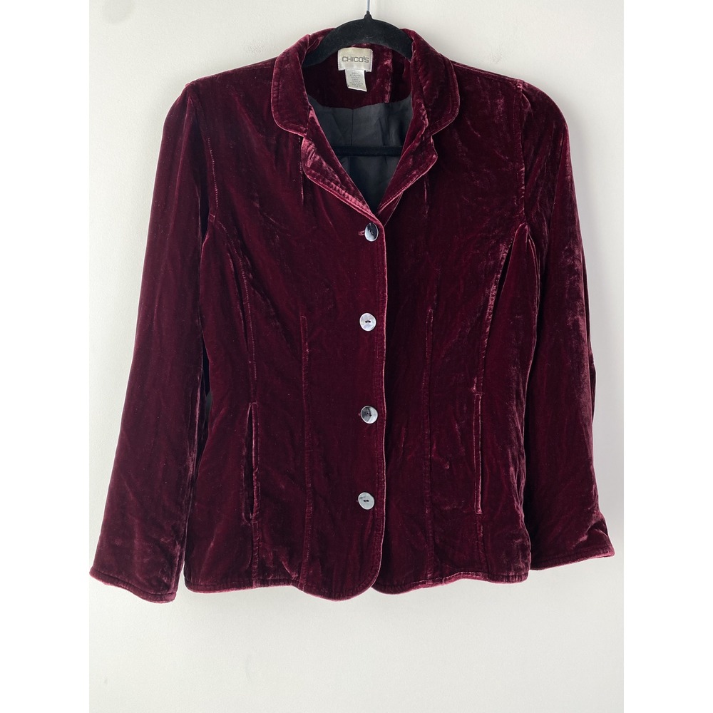 Chicos Vintage Womens Blazer Jacket 0 Burgundy Velvet Silk Fairy Whimsigoth‎ 90s